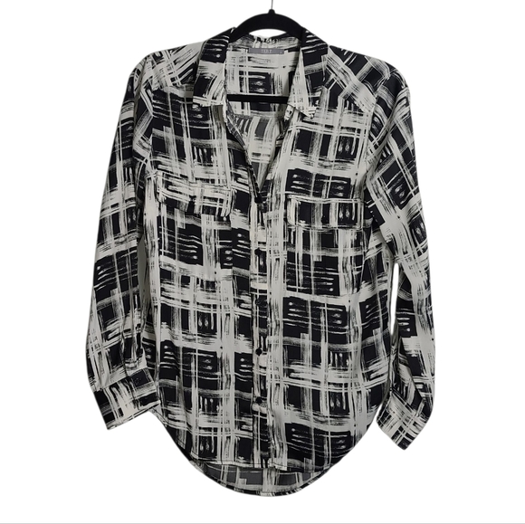 TART Carol Top Abstract White And Black Button Down Top Size Small - Picture 1 of 16